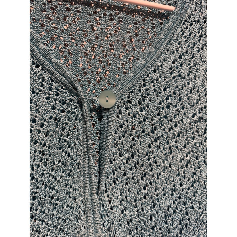 Cato Womens Teal Pointelle Knit Single Button Cardigan Sweater Size S 3/4 Sleeve - Picture 2 of 4